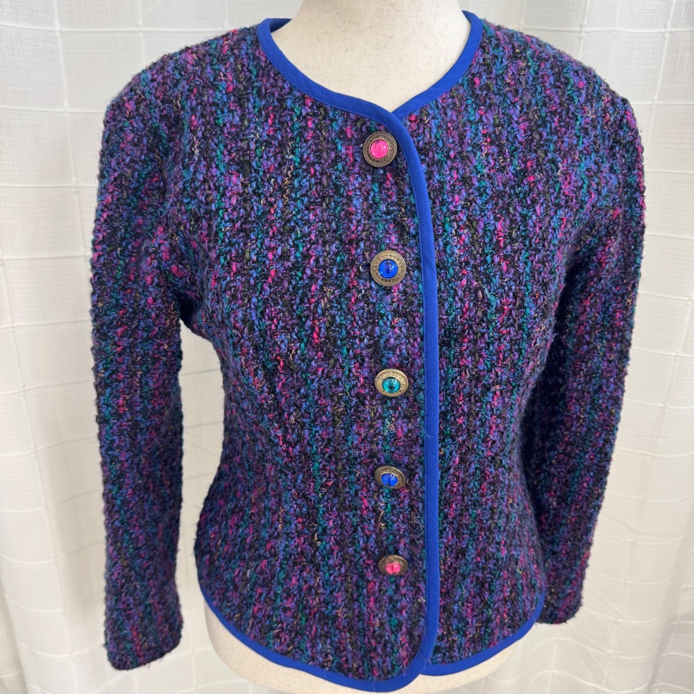 The Magnolia Shoppe Vintage Multicolor Knit Jacket with Rainbow Jewel Buttons - Picture 5 of 5